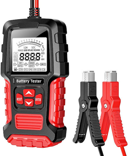 Foxsur Fbt-300 Tester Inteligent de Baterii 12v/24v Mașini Motociclete Ecran Lcd 2.7" Compatibil Vrla Gel Agm Efb Std Baterii Negru Roșu