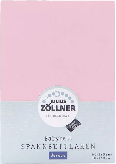 Julius Zöllner Βρεφικό Σεντόνι Κούνιας Φανελένιο με Λάστιχο Ροζ 70x140εκ.