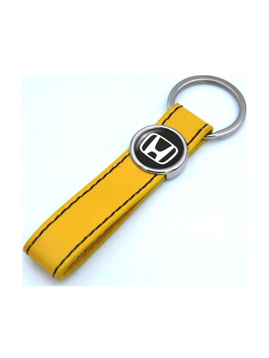 Schlüsselanhänger Leder Lederband Gelbe Logo Emaille Honda 10275-k