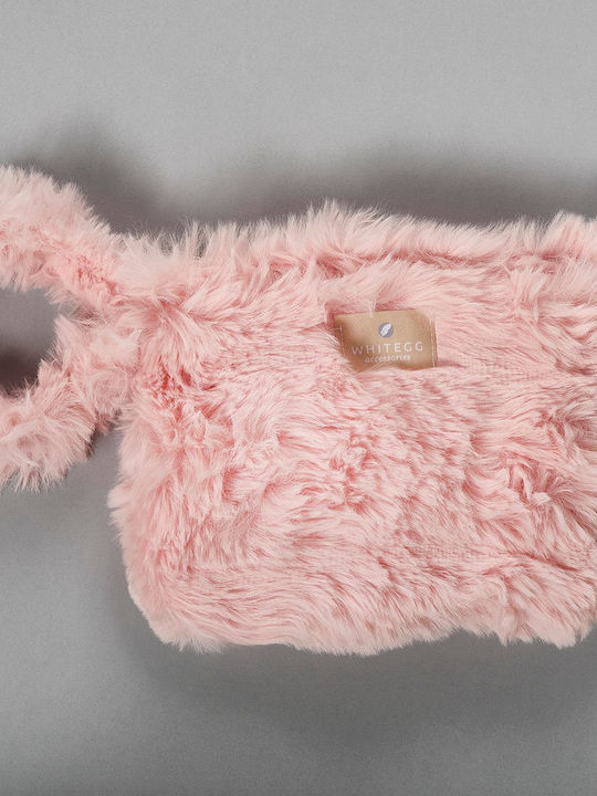 Furry Toiletry Bag Zipper T400-1 Pink Handle Furry White Egg 16x20 1 Pc