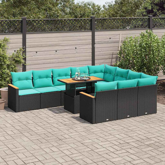 vidaXL Garten- und Outdoor-Möbelsets Wohnzimmer Typsatz 11 Stück Schwarz mit Kissen