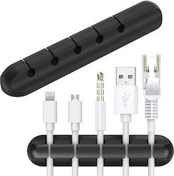 Flexible Black 5-Slot Adhesive Desk Cable Organizer