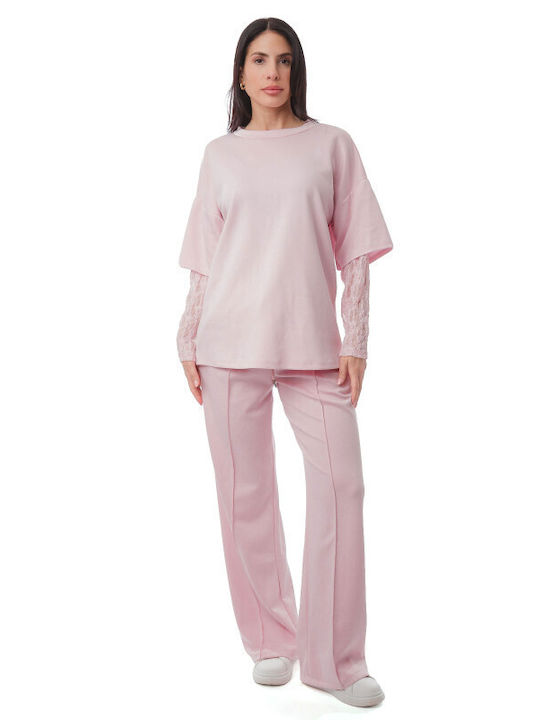 Pink Set Palazzo Lace Blouse