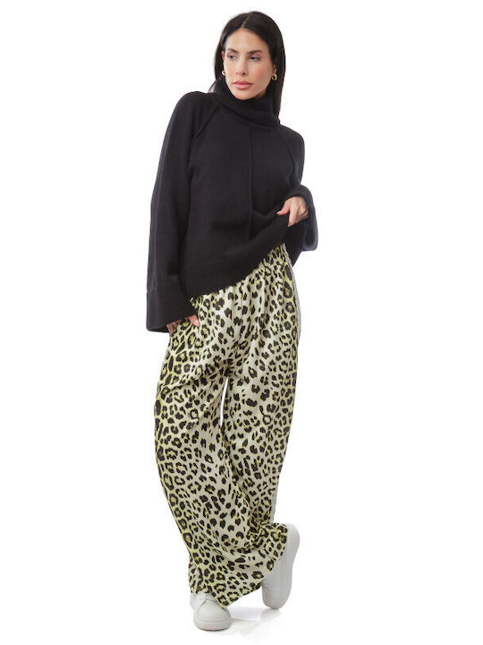 Πράσινη Φαρδιά Παντελόνα Animal Print Ρίγες
