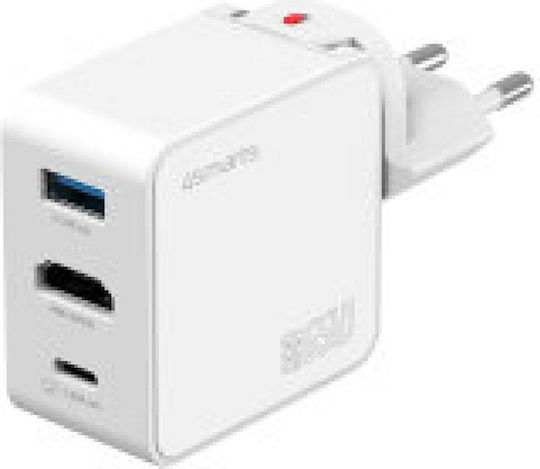 4Smarts Φορτιστής Χωρίς Καλώδιο GaN με Θύρα USB-A και Θύρα USB-C 65W Power Delivery Λευκός (541711)