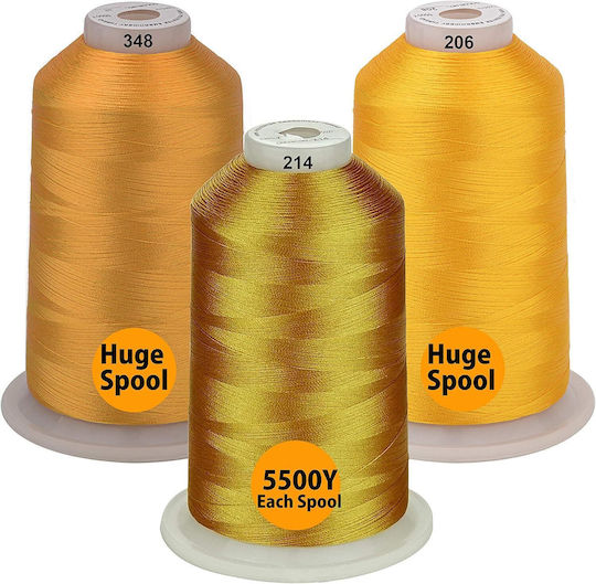 Embroidery Thread Set 3 Spools 5000 M Shades Yellow