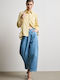 High Waist Women's Jean Trousers in Straight Line Blue