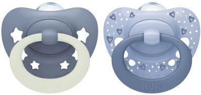 Nuk First Choice Classic Day & Night Πιπίλες Σιλικόνης Νυκτός με Θήκη Μπλε για 18-36 μηνών 2τμχ