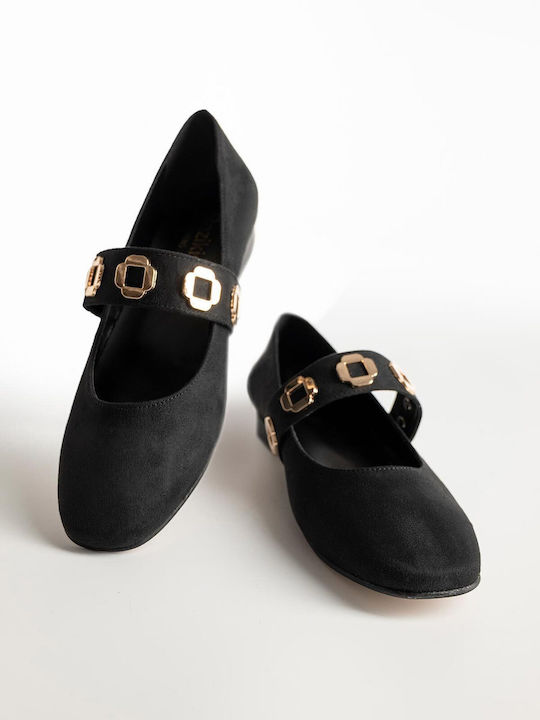 Suede Γυναικείες Μπαλαρίνες σε Μαύρο Χρώμα