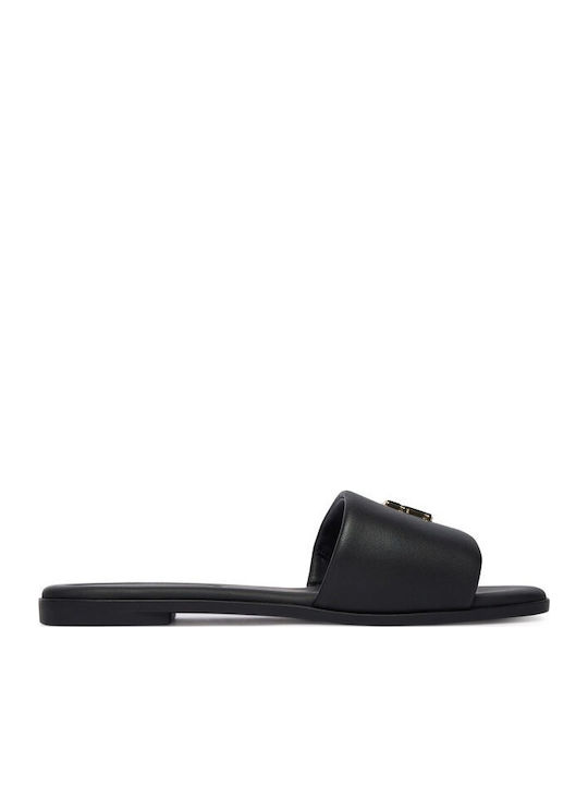 Tommy Hilfiger Leder Flache Sandalen Für Damen Schwarz