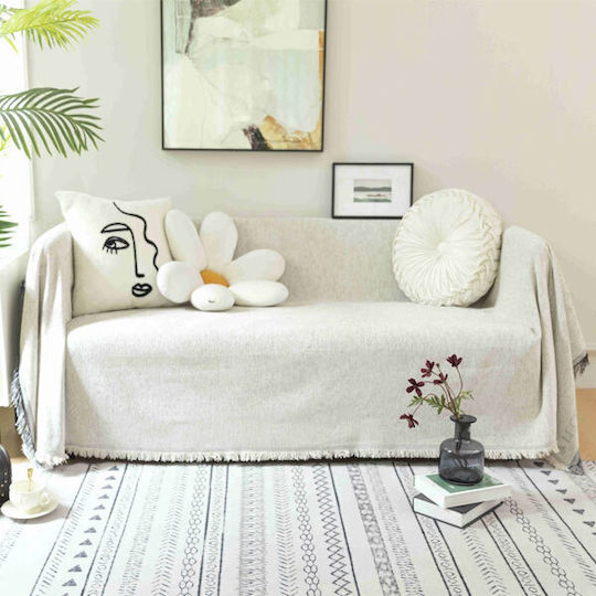 SpitiBazaar Throws Set 3 Pcs Chenille Ecru
