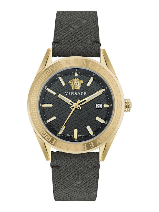 Versace Мъжки Часовник 42mm На Батерия със Сива Кожена Каишка