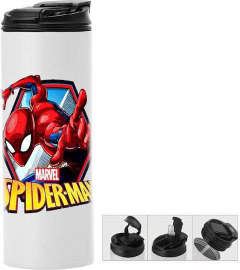 Μπουκάλι Θερμός Διπλό Καπάκι Spiderman 600ml Λευκό