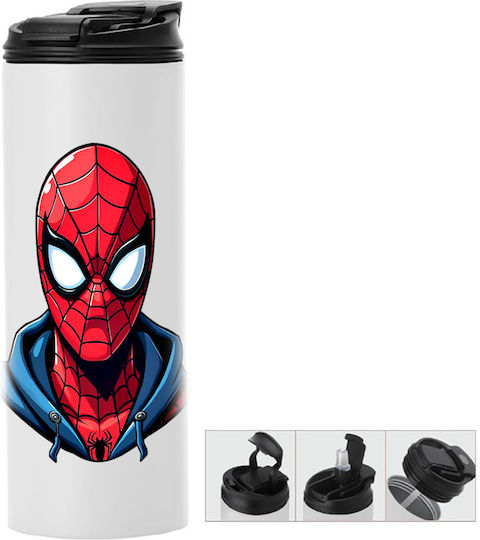 Thermos Bottle Double Lid Spiderman 600ml White