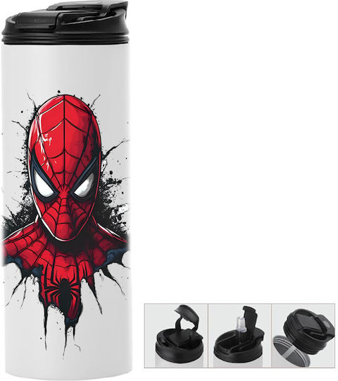 Photoretous Thermosflasche Doppelter Deckel Spiderman 600ml Weiß