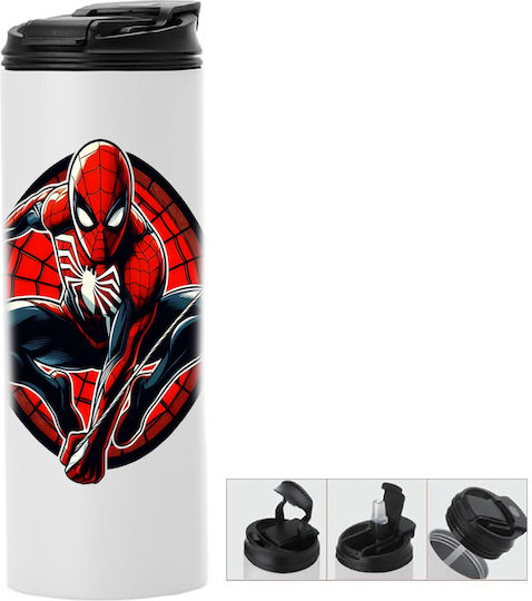 Photoretous Thermosflasche Doppelter Deckel Spiderman 600ml Weiß