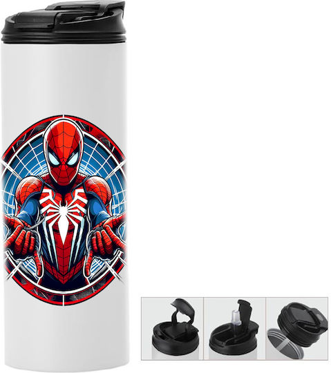 Μπουκάλι Θερμός Διπλό Καπάκι Spiderman 600ml Λευκό