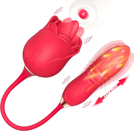 Women's Vibrator Clitoral Nipple Stimulation 10 Licking Vibrating Modes 2 Suction Modes Waterproof Red