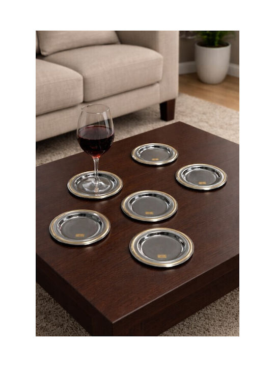 Round Stainless Steel 18/10 Metallic Gold Royale Coaster 6 Pieces Galifas 940006 Galifas