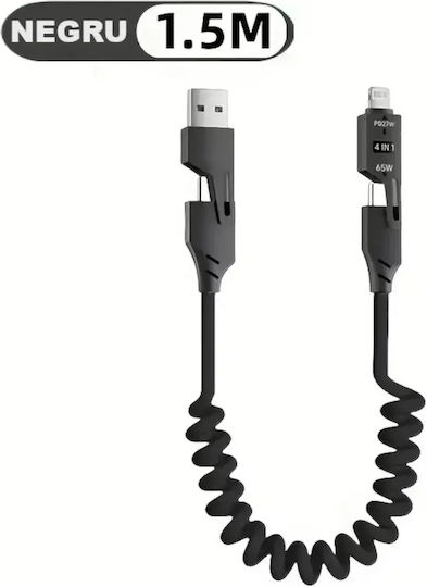 4-in-1 Data Cable Fast Charging Usb Lightning Type-c Flexible Compact 1.5m Black Abyz