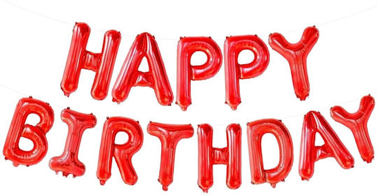 Σετ Κόκκινα Μπαλόνια Φράση Happy Birthday 13 Τεμ