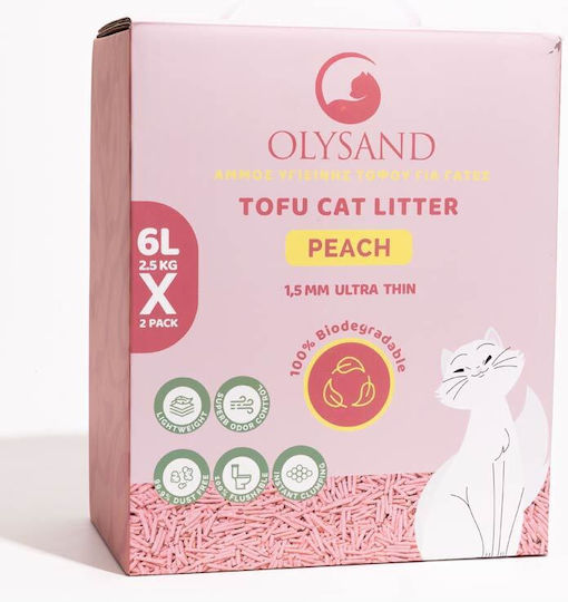 Olysand Растителен котешки пясък Тофу Финозърнест с аромат Праскова 6лт