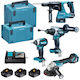 Makita DLX4192TJ Σετ Γωνιακός Τροχός, Κρουστικό Δραπανοκατσάβιδο, Παλμικό Κατσαβίδι & Πιστολέτο Brushless 18V με 3 Μπαταρίες 5Ah και Θήκη