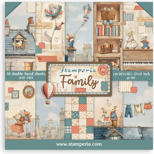 Хартиени Скрапбукинг Листа 10 Бройки 30.5×30.5см Stamperia Family