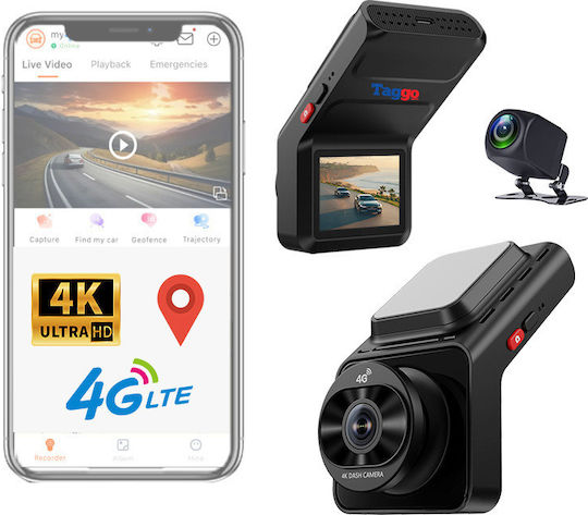 Taggo Set Camera DVR Auto 4K cu Ecran pentru Parbriz cu Autocolant & Camera de Marsarier