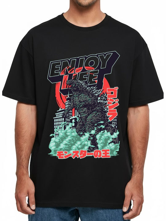 Oversized T-shirt Godzilla Enjoy Life City Stomp Pop Culture Black