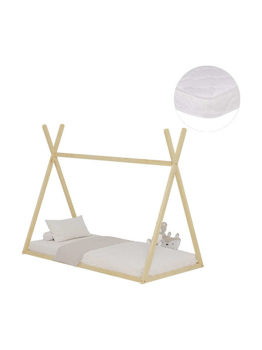Kids Bed Classic Single with Mattress Beige 90x190cm