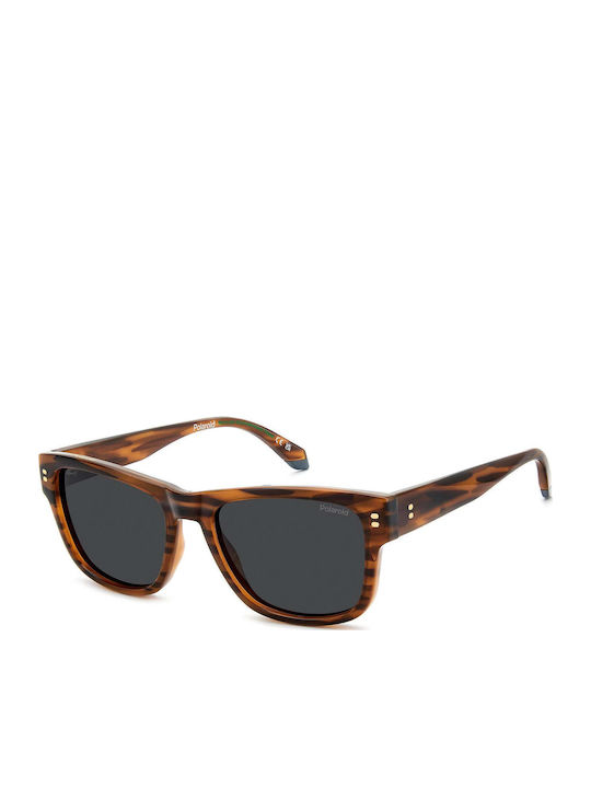 Polaroid Unisex Sunglasses With Brown Horn-Rimm...