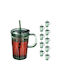 Relaxdays Set de pahare pentru apa / Cocteiluri din Sticlă în Culoarea Verde cu pai 450ml 10buc