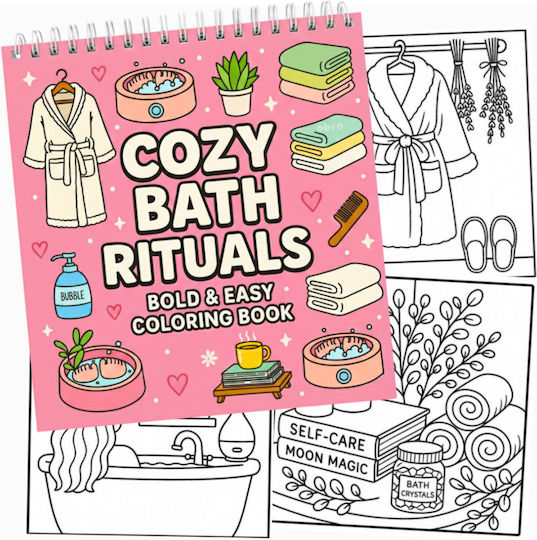 Obro Thick Page Coloring Book – Cozy Bath Rituals Whimsical Coco Wyo Style Stress Relief Adults