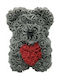 Плюшено Мече Изкуствени Рози Rose Bear Сиво Червено Сърце B401