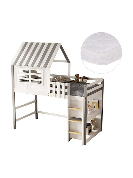 Kinderbett Hochbett Einzeln mit Matratze Weiß 90x190cm
