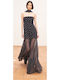 Summer Maxi Dress for Wedding / Christening Strapless with Tulle Black