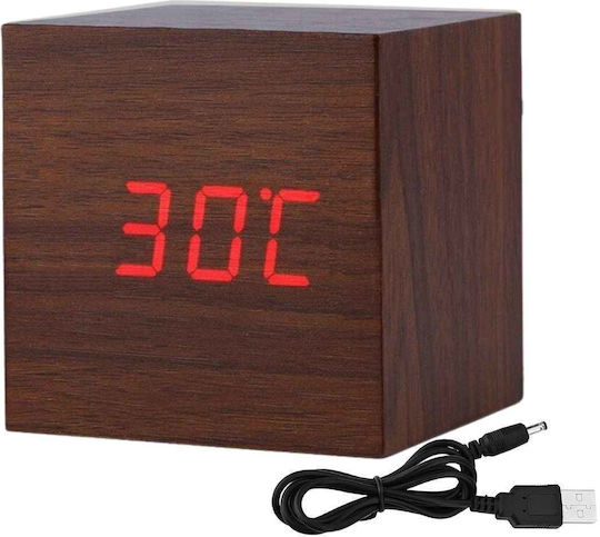 Uncle George Wooden Digital LED Table Clock with Alarm Brown 01.06.04-0001-BRWN (Various Colors)