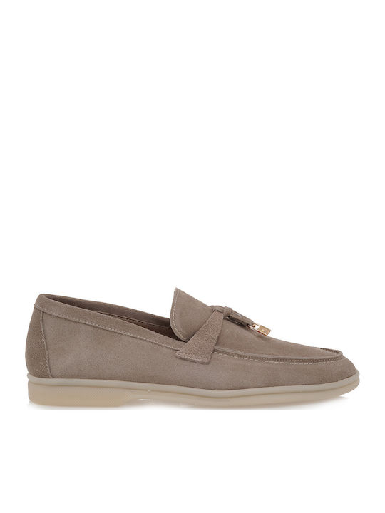 Leather Women's Loafers in Gray Color