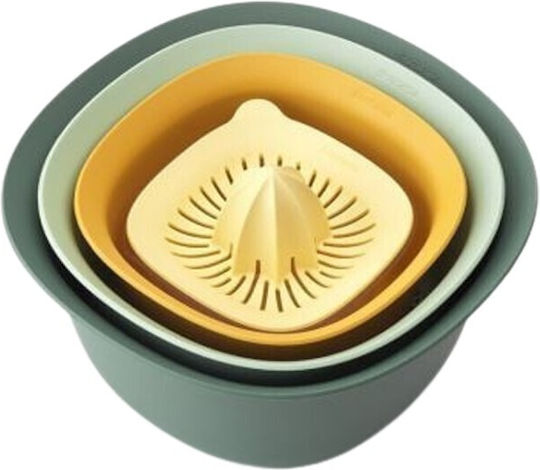 Brabantia Tasty Mixing Bowls 3.2L 1.5L Colander 2.4L Juicer Measuring Jug 0.5L Set 5 Pieces 100% Recyclable Plastic