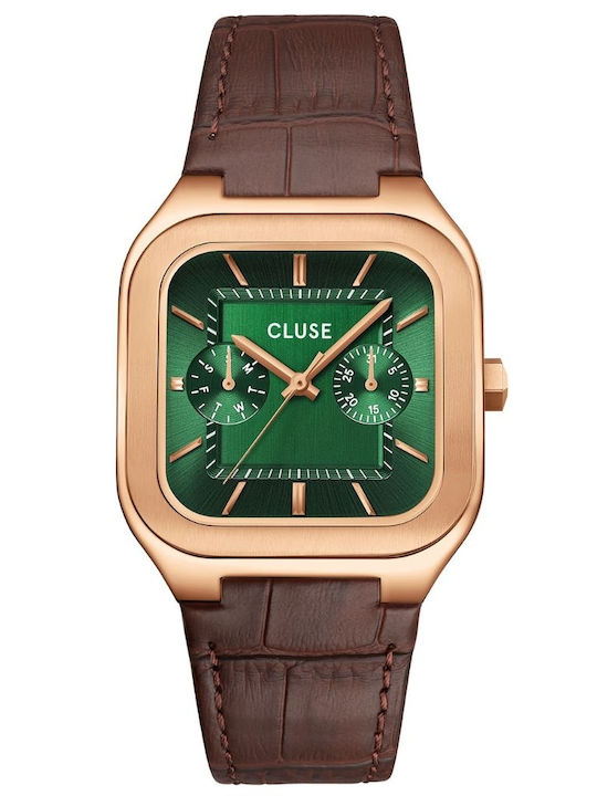 Cluse Men's Watch Battery with Brown Leather Strap