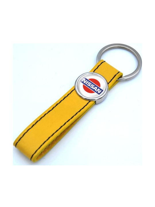 Leather Keychain Strap Yellow Logo Enamel Nissan 20310-k