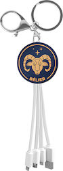 Yello Koko Cablu 3-in-1 Usb Micro-usb Usb-c Lightning Design Aries Keychain Alb