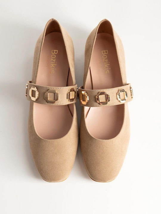 Bozikis Suede Γυναικείες Μπαλαρίνες σε Μπεζ Χρώμα
