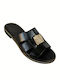Leather Women's Flat Sandals in Black Color