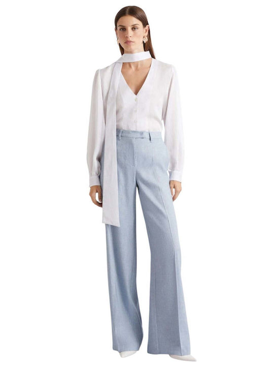 Women's Fabric Trousers in Palazzo Fit Gray
