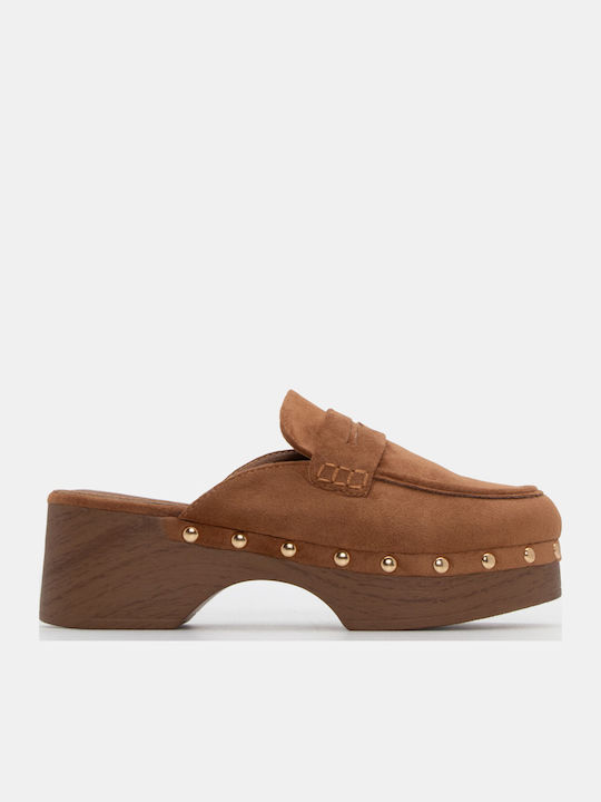 Luigi Suede Mules με Χαμηλό Τακούνι σε Καφέ Χρώμα