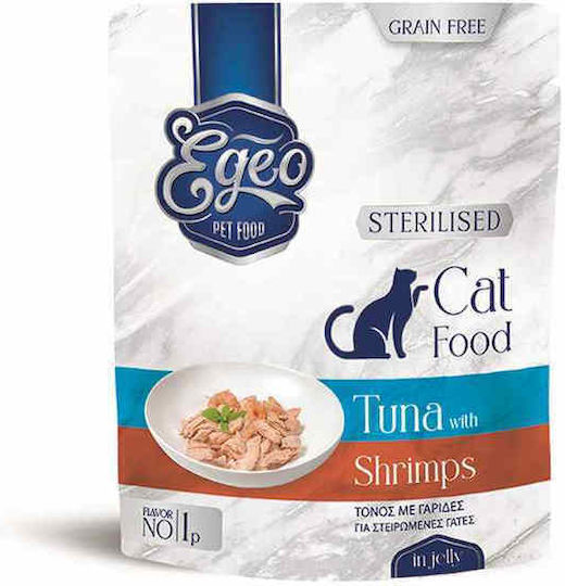 Egeo Pet Food Υγρή Τροφή για Ενήλικες Γάτες σε Φακελάκι με Τόνο, Γαρίδες και Ψάρια 85gr