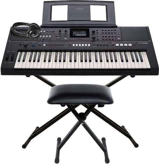 Yamaha Ключова дума PSR-E583 с 61 Клавиши с Поставка, Слушалки и Табуретка Черен Пакет