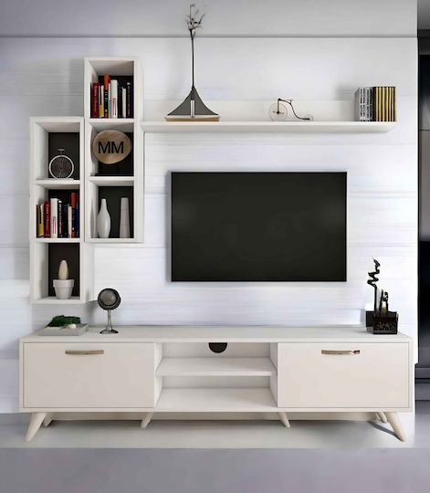 SteweHome Wohnzimmer TV-Einheit Weiß Wandregale 180x50cm